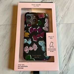Kate Spade Bob Bob black pink purple candy leather snap case I phone 13 pro